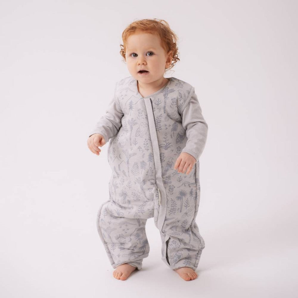 Woolbabe Duvet Merino/Organic Cotton Sleeping Suit - Pebble Wilderness Size 1-4 years