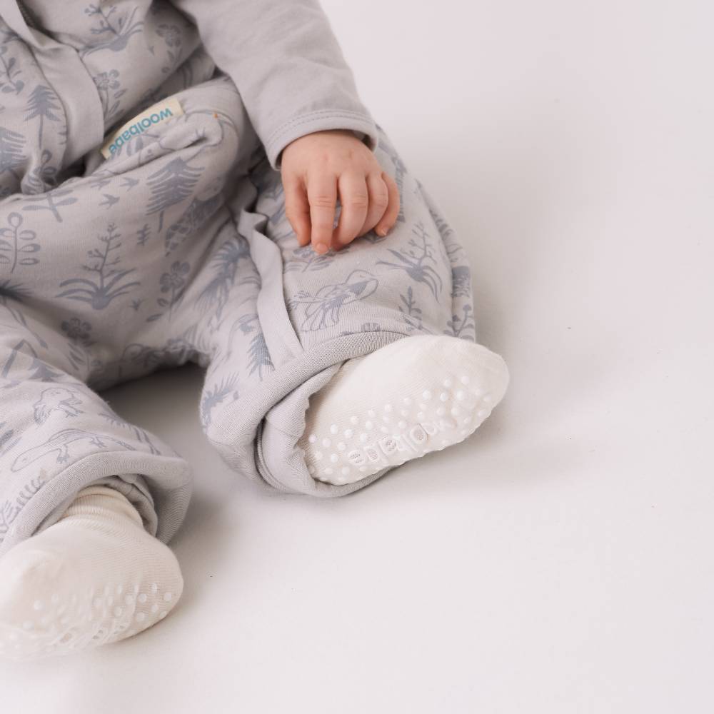 Woolbabe Duvet Merino/Organic Cotton Sleeping Suit - Pebble Wilderness Size 1-4 years
