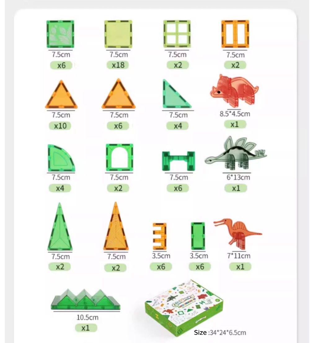 Giromag 80pcs Magnetic Building Tiles Dinosaur Set