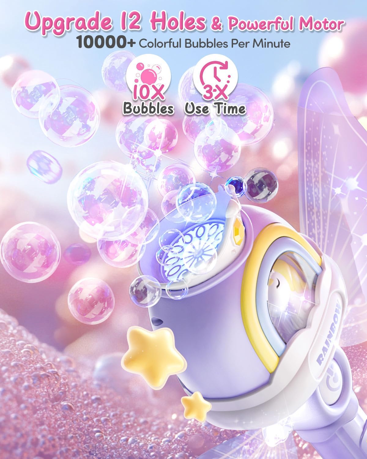 Bubble Wands for Girls, Kids Bubble Machine LED Light Princess Toys