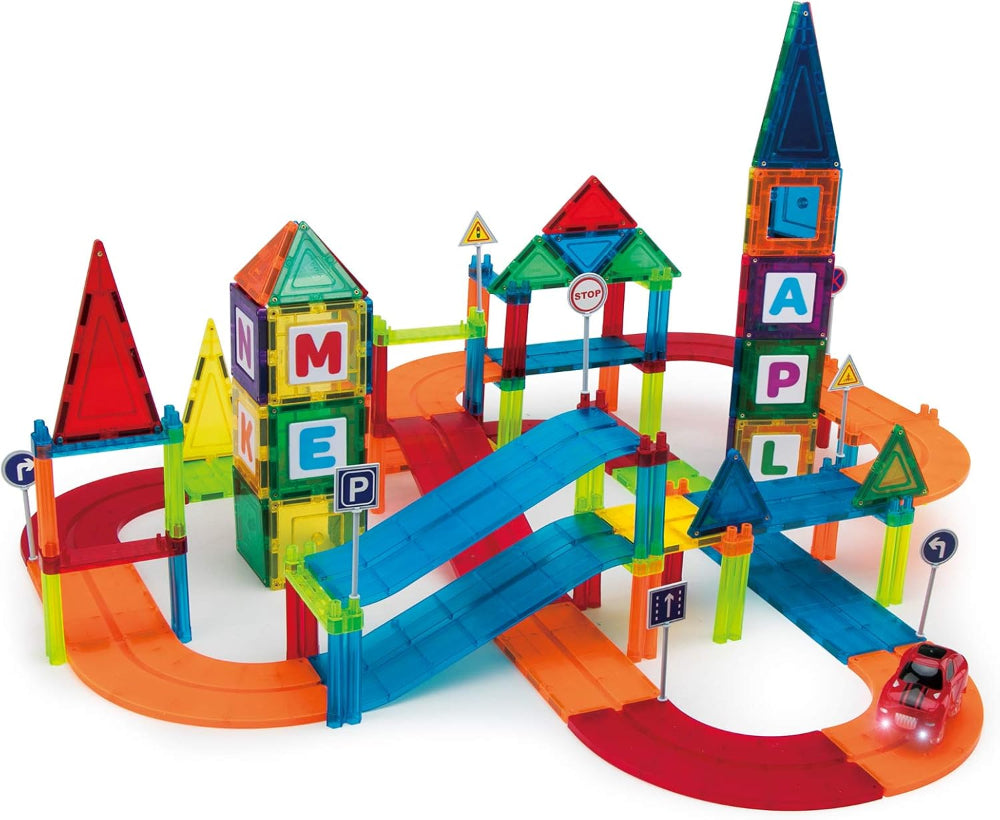 Giromag 126 Pcs Magnetic Tiles Building Blocks Racing Track Set