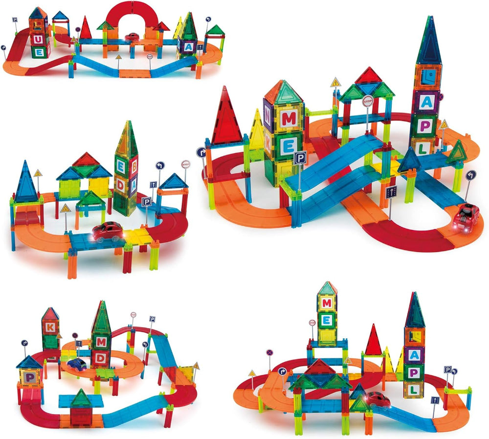 Giromag 126 Pcs Magnetic Tiles Building Blocks Racing Track Set
