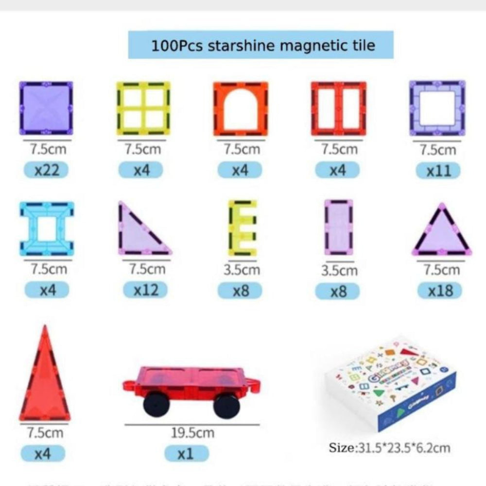 Giromag 100 Pcs Star Shine Magnetic Tiles Building Blocks