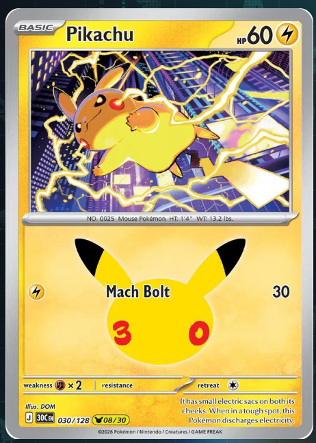 Pokemon Single Pikachu 30th Celebration None 030/128