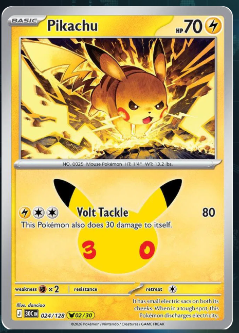 Pokemon Single Pikachu 30th Celebration Pikachu Rare 024/128