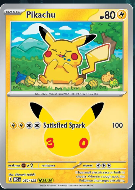 Pokemon Single Pikachu 30th Celebration None 050/128