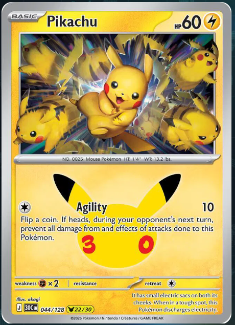 Pokemon Single Pikachu 30th Celebration None 044/128