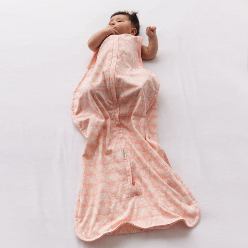 Woolbabe 3 Seasons Front Zip Merino/Organic Cotton Sleeping Bag - Blossom Monarch 3-24 months