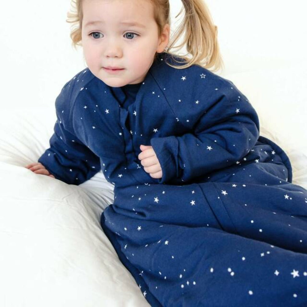 Woolbabe Duvet Front Zip Sleeping Bag with Sleeves - Tekapo Stars 6-24months