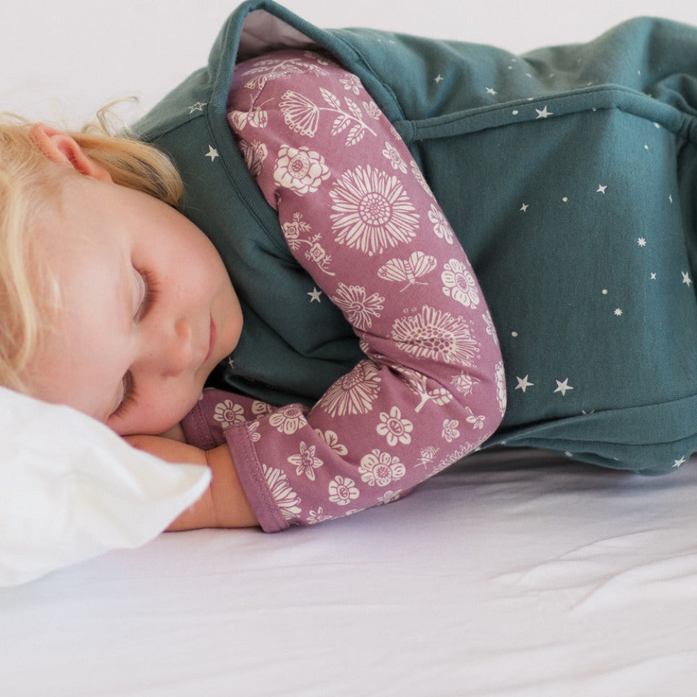 Woolbabe Duvet Merino/Organic Cotton Sleeping Suit - Pine Stars Size 1-5 years