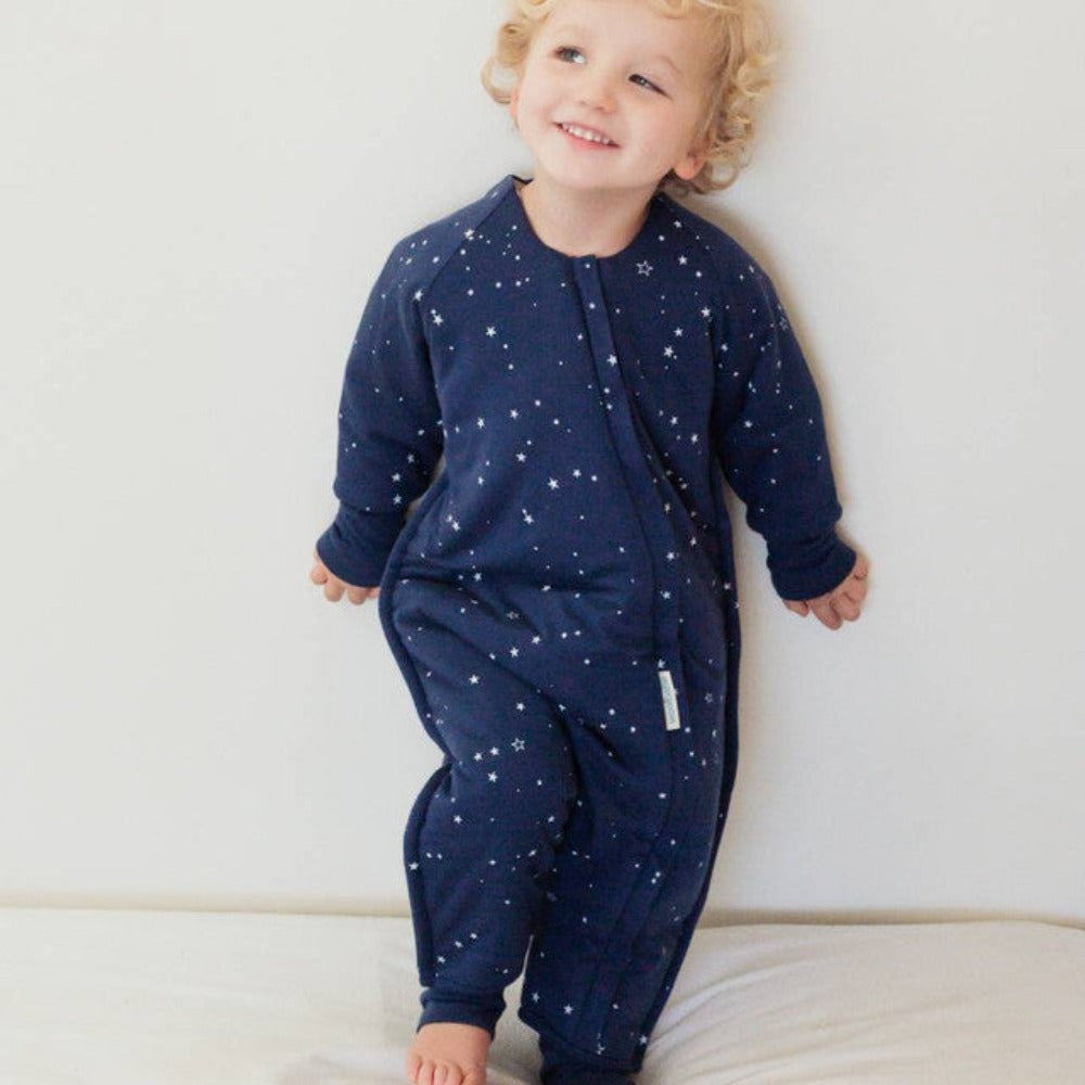 Woolbabe Merino/Organic Cotton Duvet Sleeping Suit with Sleeves - Tekapo Stars 6 months-5 years