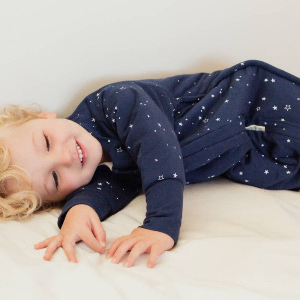 Woolbabe Merino/Organic Cotton Duvet Sleeping Suit with Sleeves - Tekapo Stars 6 months-5 years