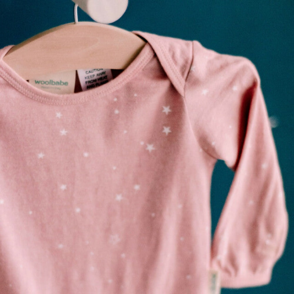 Woolbabe Merino/Organic Cotton Long Sleeve Bodysuit - Dusk Stars Size 0-2yrs
