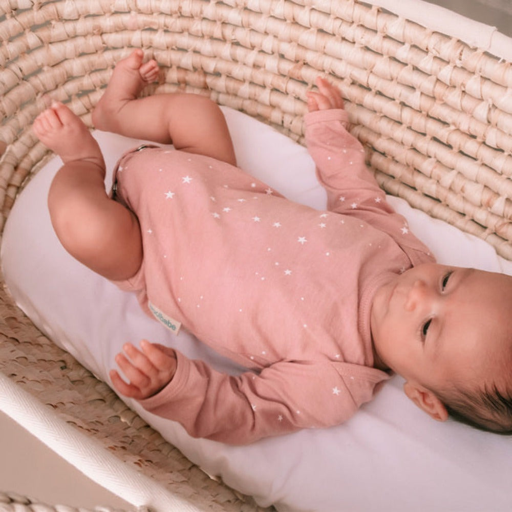 Woolbabe Merino/Organic Cotton Long Sleeve Bodysuit - Dusk Stars Size 0-2yrs