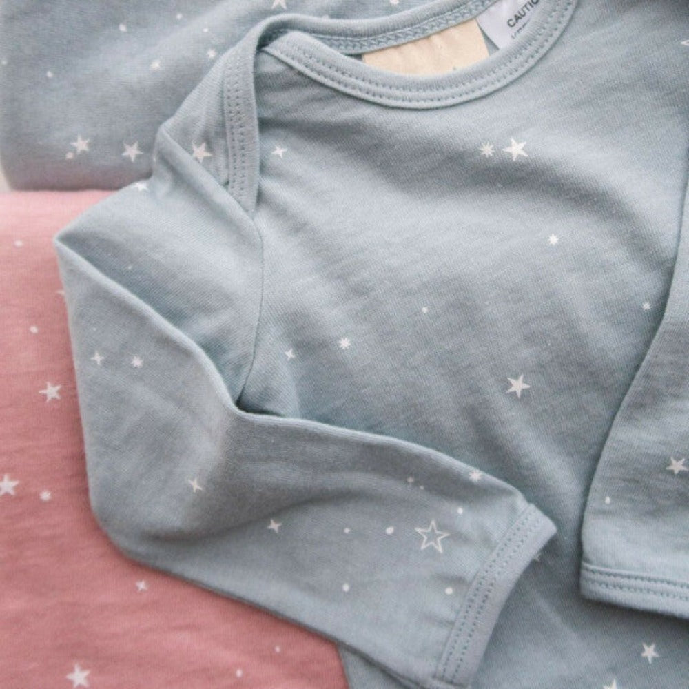 Woolbabe Merino/Organic Cotton Long Sleeve Bodysuit - Tide Stars