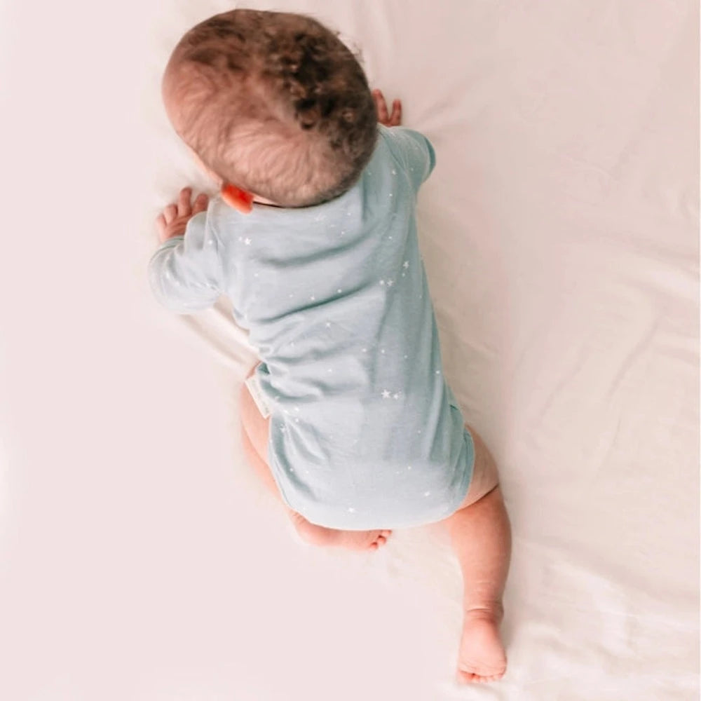 Woolbabe Merino/Organic Cotton Long Sleeve Bodysuit - Tide Stars