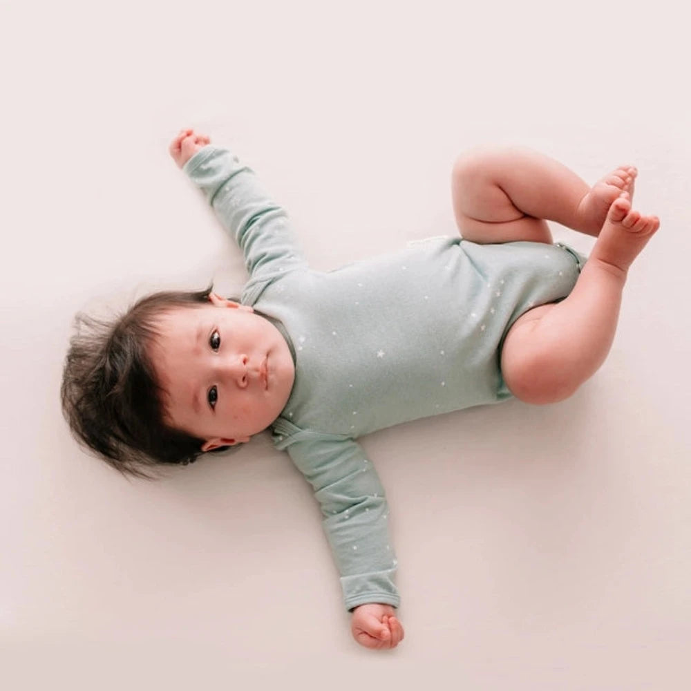 Woolbabe Merino/Organic Cotton Long Sleeve Bodysuit - Tide Stars