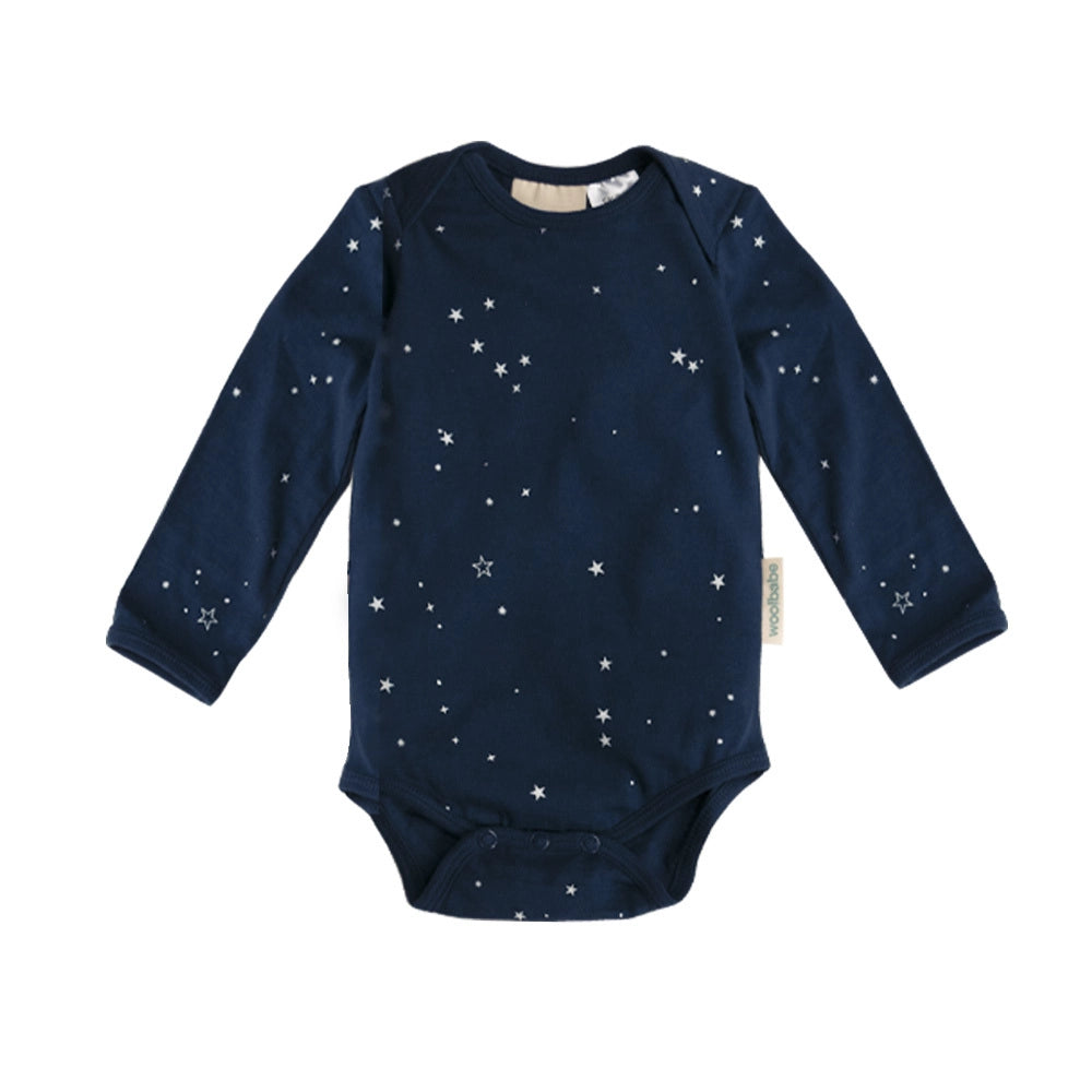 Woolbabe Merino/Organic Cotton Long Sleeve Bodysuit - Tekapo Stars