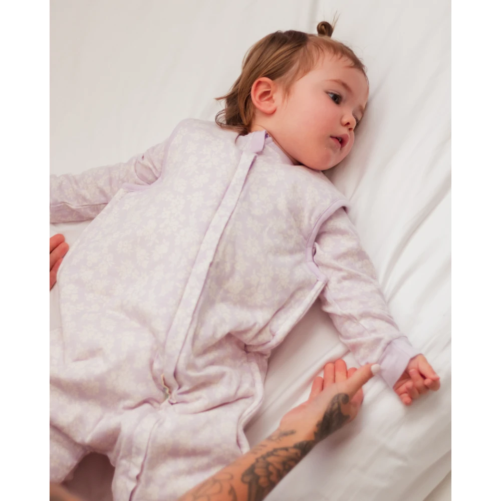 Woolbabe Duvet Merino/Organic Cotton Sleeping Suit - Mauve Manuka Size 1-4 years