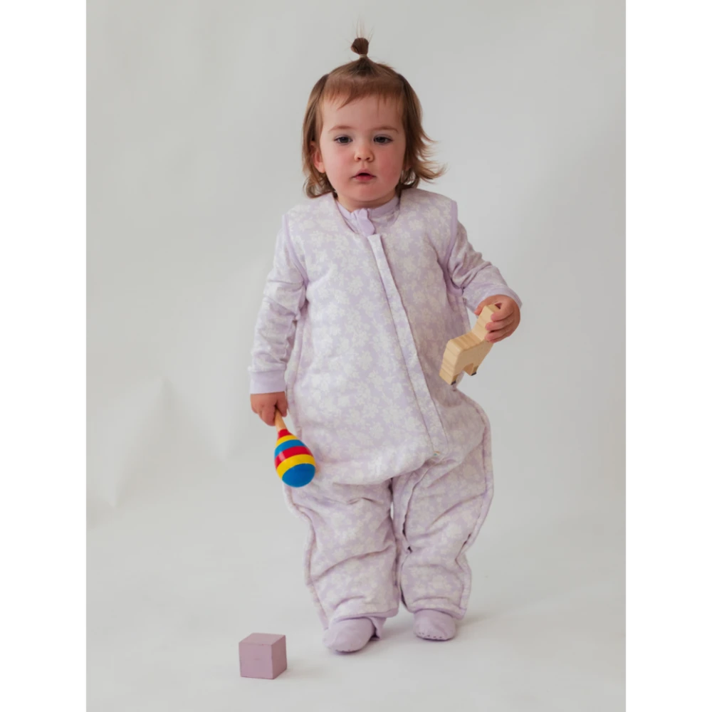 Woolbabe Duvet Merino/Organic Cotton Sleeping Suit - Mauve Manuka Size 1-4 years