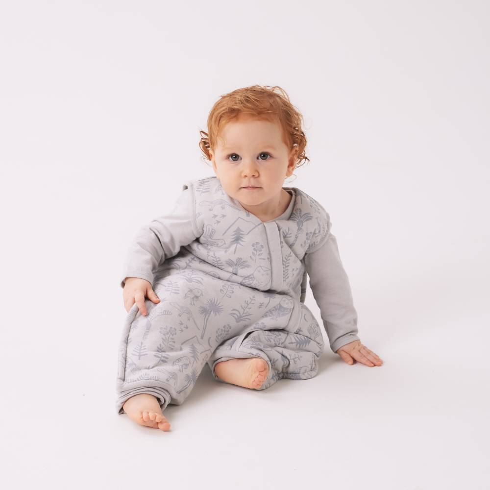 Woolbabe Duvet Merino/Organic Cotton Sleeping Suit - Pebble Wilderness Size 1-4 years