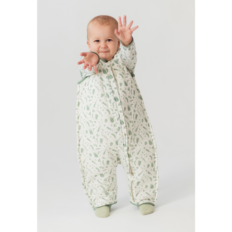 Woolbabe Duvet Merino/Organic Cotton Sleeping Suit - Sage Bugs