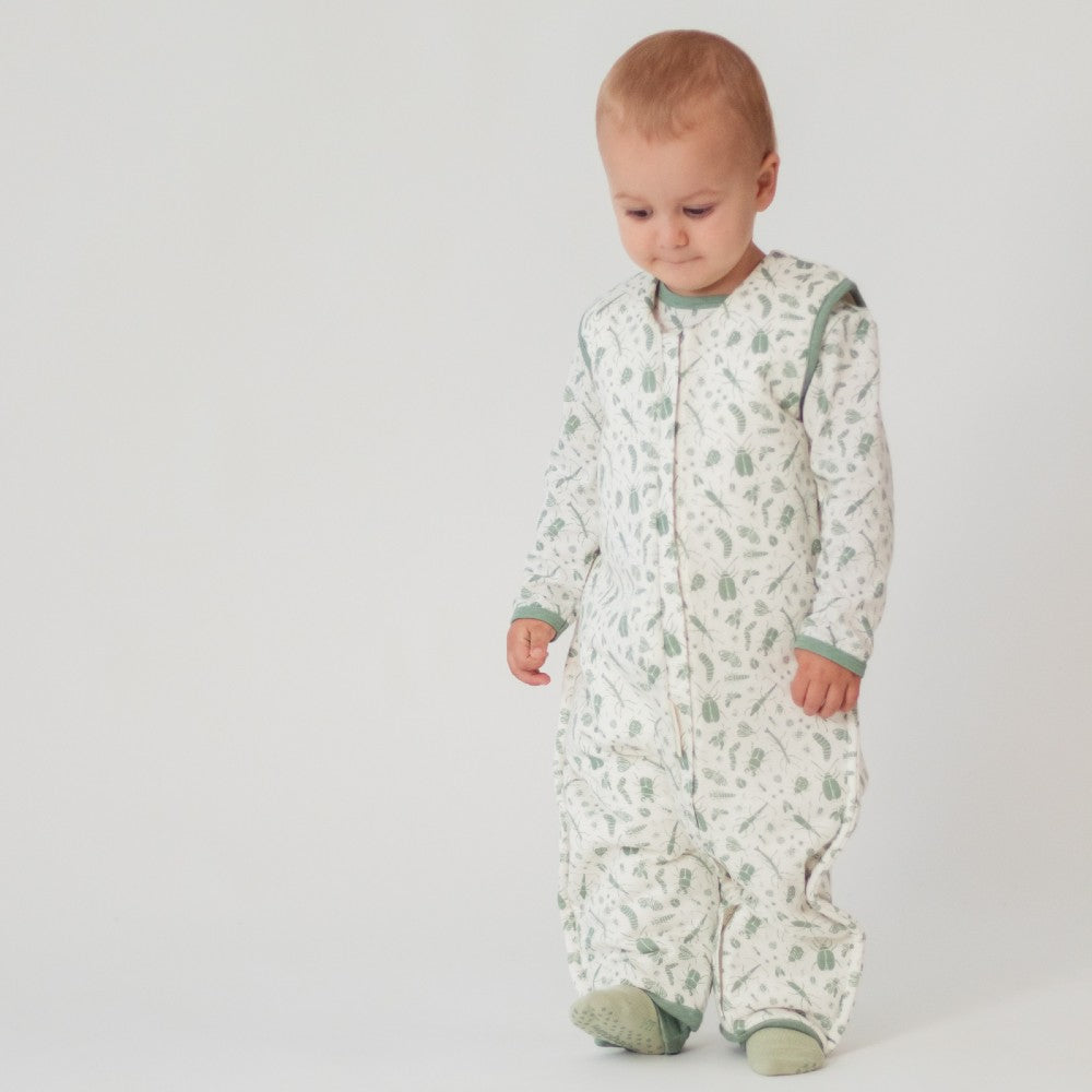 Woolbabe Duvet Merino/Organic Cotton Sleeping Suit - Sage Bugs