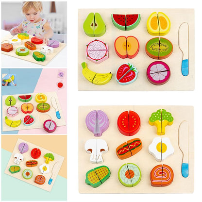 Educational Wooden Vegetables and Fruits Cutting Pretend Play Toys