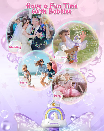 Bubble Wands for Girls， Kids Bubble Machine LED Light Princess Toys