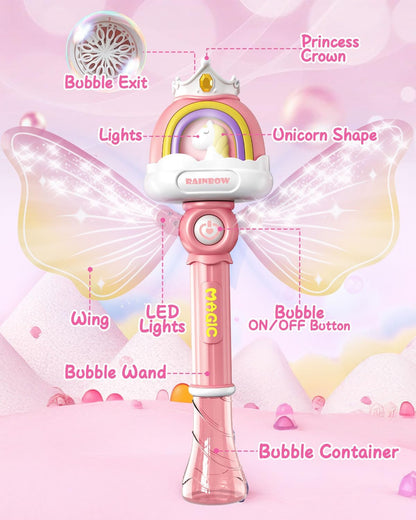 Bubble Wands for Girls， Kids Bubble Machine LED Light Princess Toys