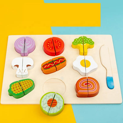 Educational Wooden Vegetables and Fruits Cutting Pretend Play Toys