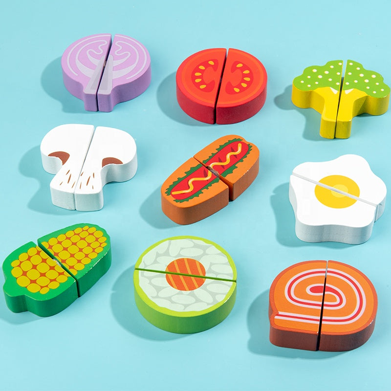 Educational Wooden Vegetables and Fruits Cutting Pretend Play Toys