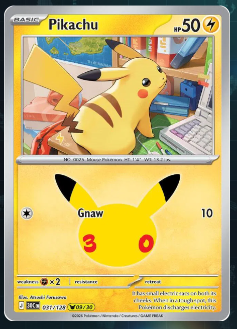 Pokemon Single Pikachu 30th Celebration Pikachu Rare 031/128
