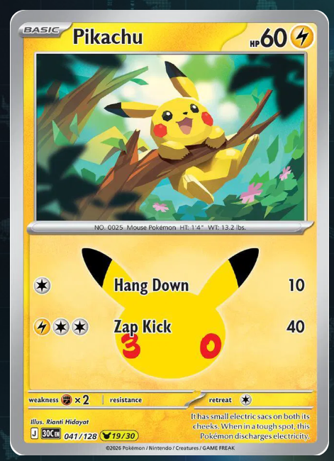 Pokemon Single Pikachu 30th Celebration None 041/128