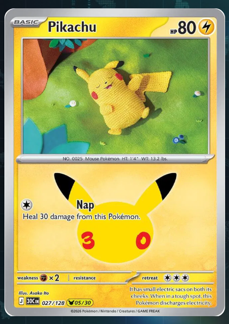 Pokemon Single Pikachu 30th Celebration Pikachu Rare 027/128