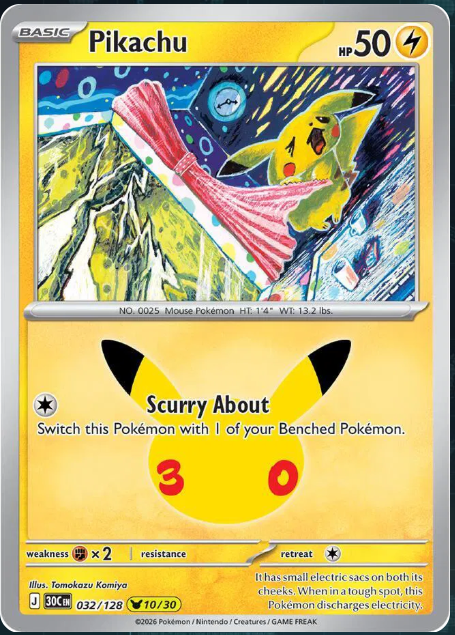 Pokemon Single Pikachu 30th Celebration None 032/128