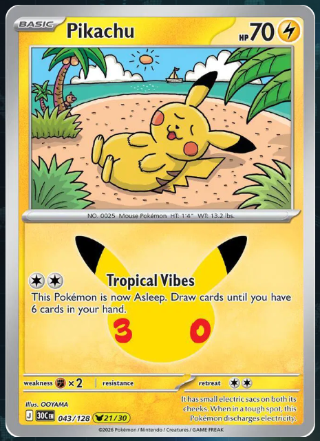 Pokemon Single Pikachu 30th Celebration None 043/128