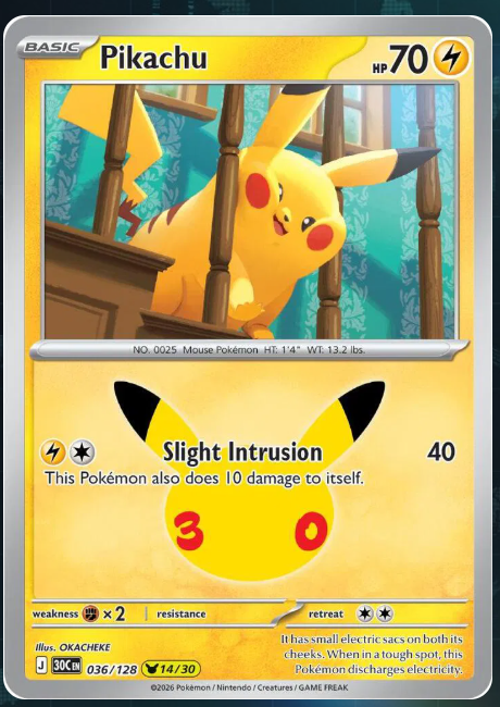 Pokemon Single Pikachu 30th Celebration None 036/128