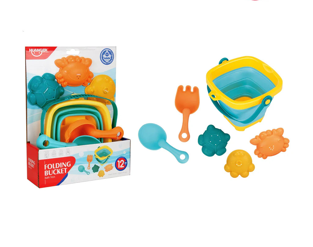 5-Piece Bath Beach Toy Set With Folding Bucket