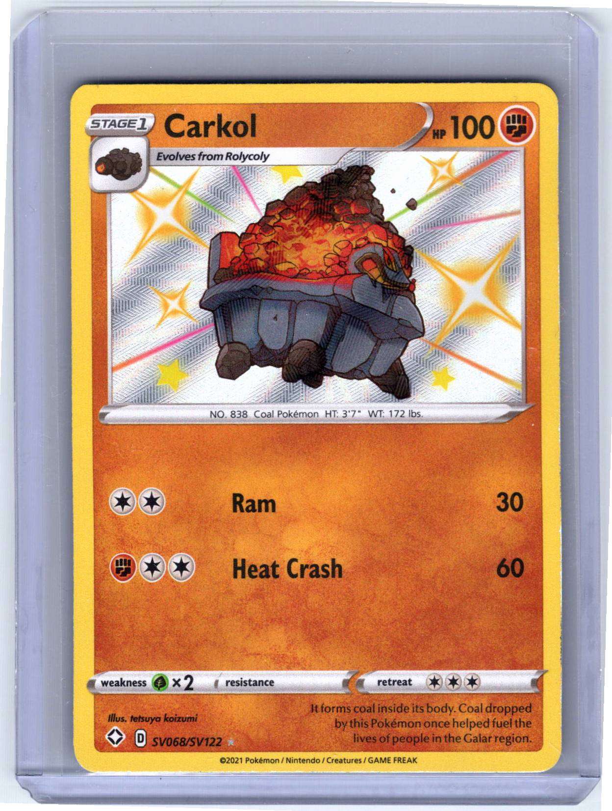 Pokemon Single Carkol Shining Fates: Shiny Vault Shiny Holo Rare SV068/SV122