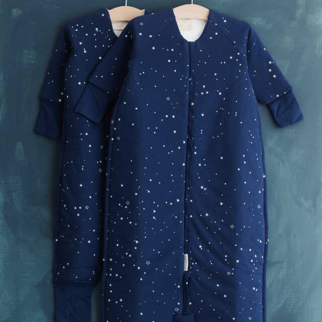 Woolbabe Duvet Front Zip Sleeping Bag with Sleeves - Tekapo Stars 6-24months