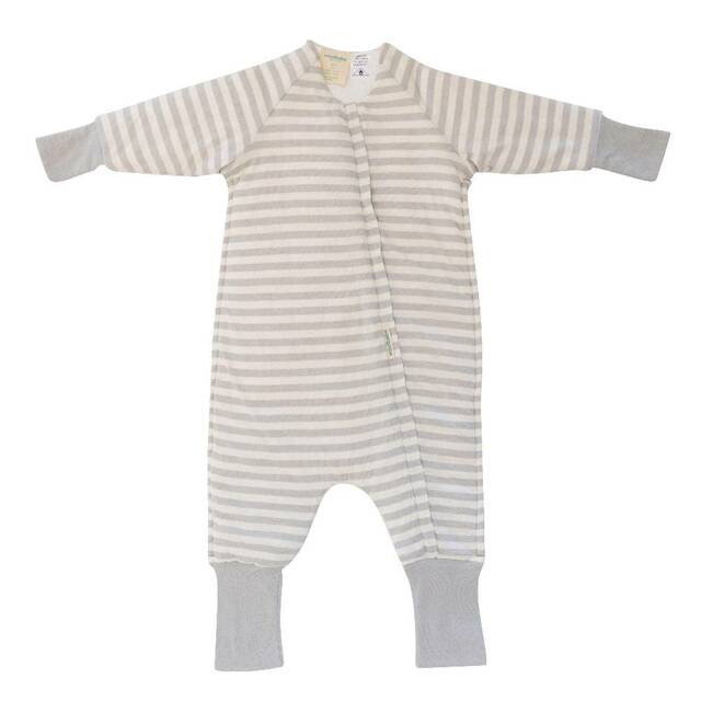 Woolbabe Merino/Organic Cotton Duvet Sleeping Suit with Sleeves - Pebble 6 months-5 years