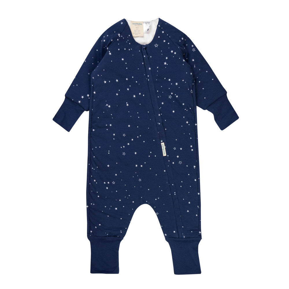 Woolbabe Merino/Organic Cotton Duvet Sleeping Suit with Sleeves - Tekapo Stars 6 months-5 years