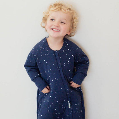 Woolbabe Merino/Organic Cotton Duvet Sleeping Suit with Sleeves - Tekapo Stars 6 months-5 years