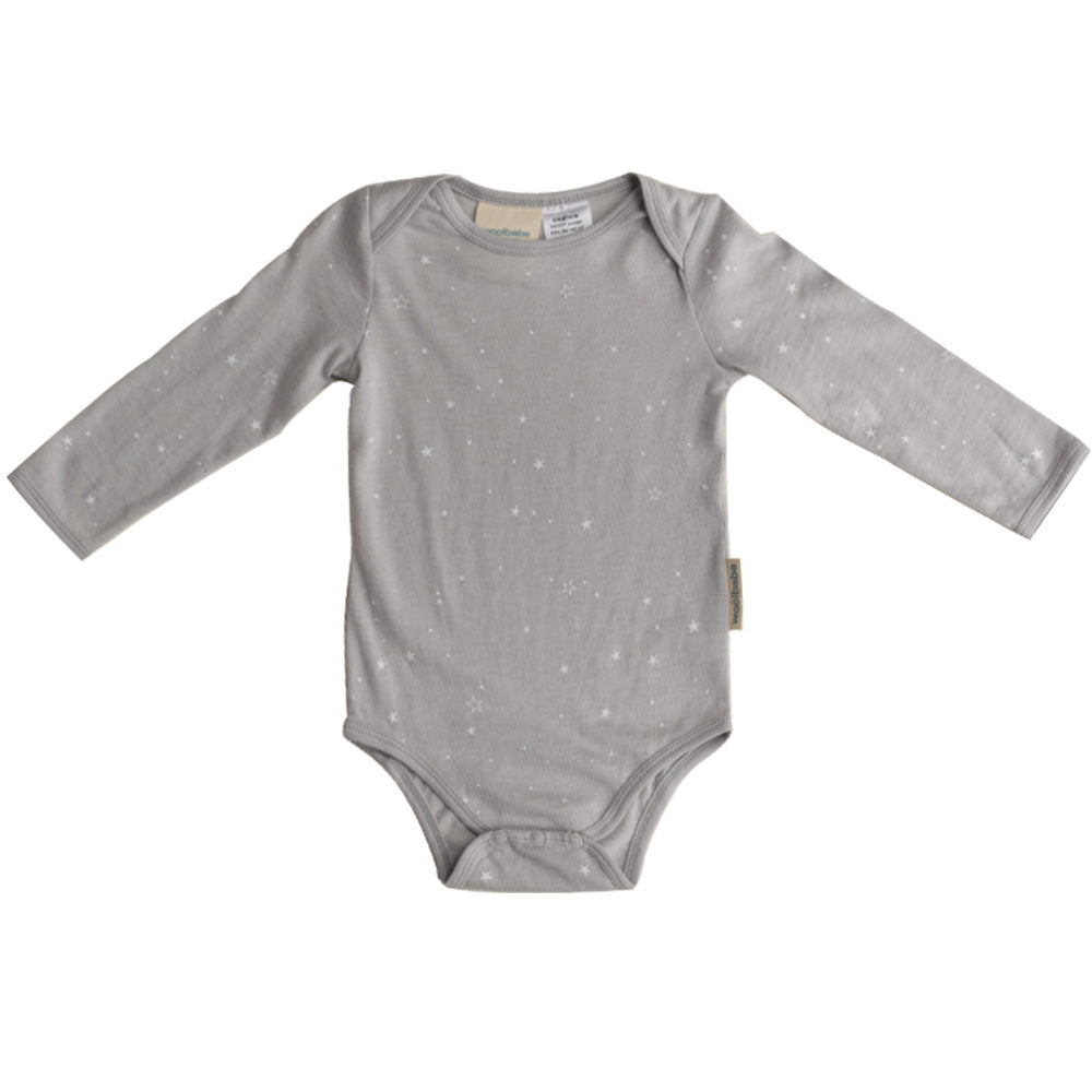Woolbabe Merino/Organic Cotton Long Sleeve Bodysuit - Pebble Stars