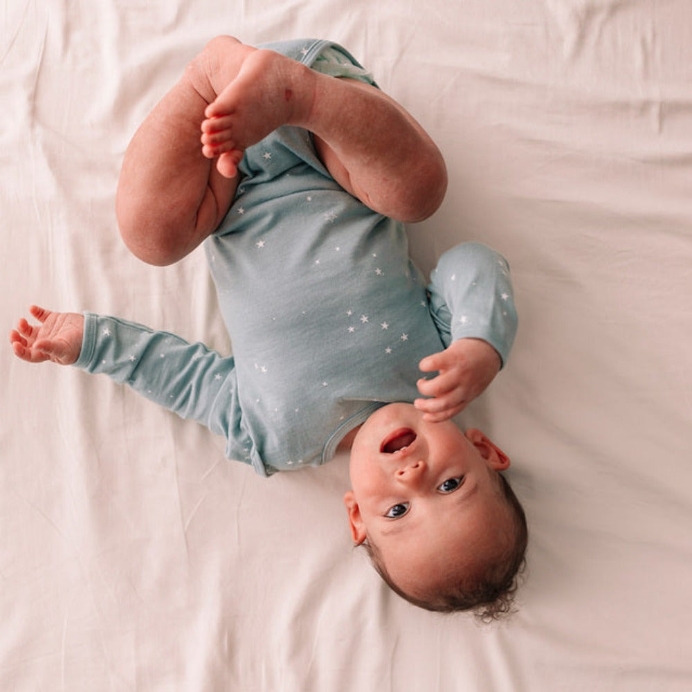 Woolbabe Merino/Organic Cotton Long Sleeve Bodysuit - Tide Stars