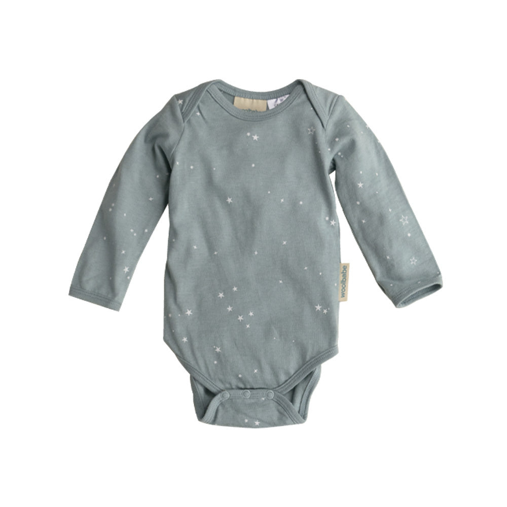 Woolbabe Merino/Organic Cotton Long Sleeve Bodysuit - Tide Stars