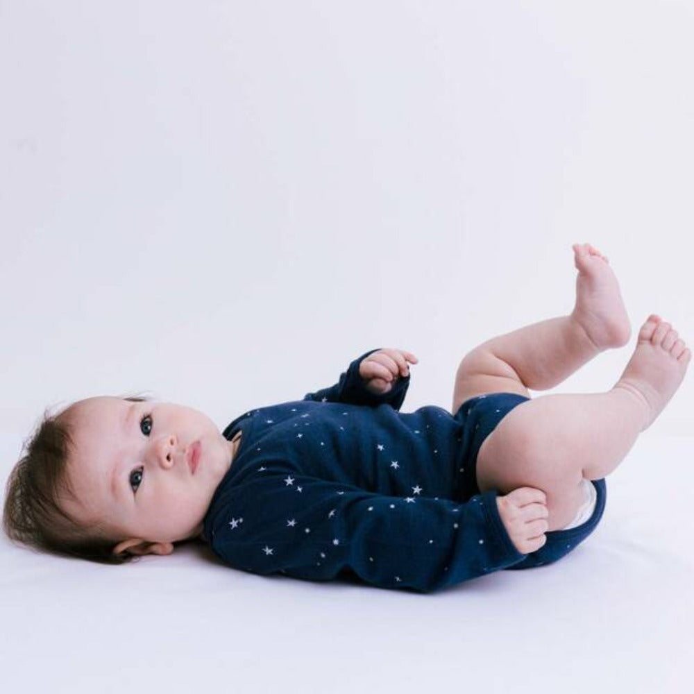 Woolbabe Merino/Organic Cotton Long Sleeve Bodysuit - Tekapo Stars Size 0-2yrs