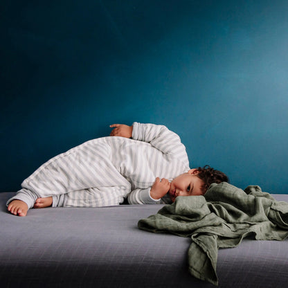 Woolbabe Merino/Organic Cotton Duvet Sleeping Suit with Sleeves - Pebble 6 months-5 years