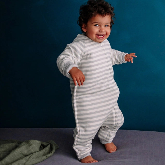 Woolbabe Merino/Organic Cotton Duvet Sleeping Suit with Sleeves - Pebble 6 months-5 years